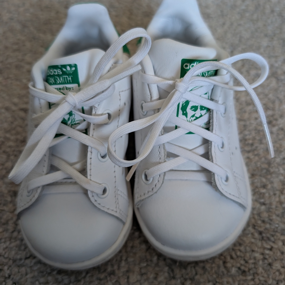 Adidas Kids White and Green Sneakers